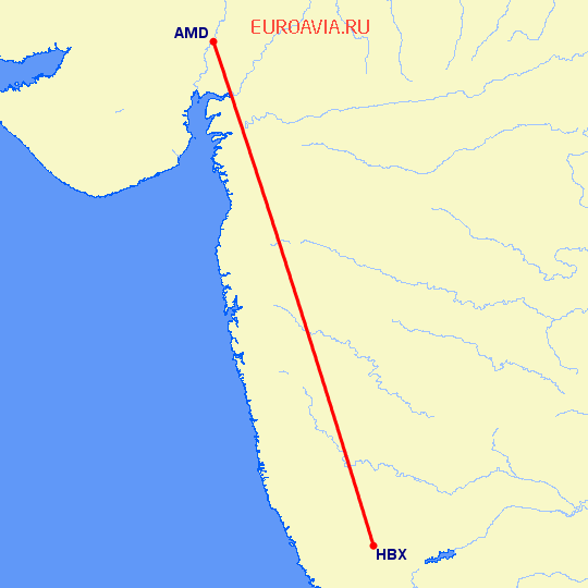 перелет Ахмедабад — Хубли на карте