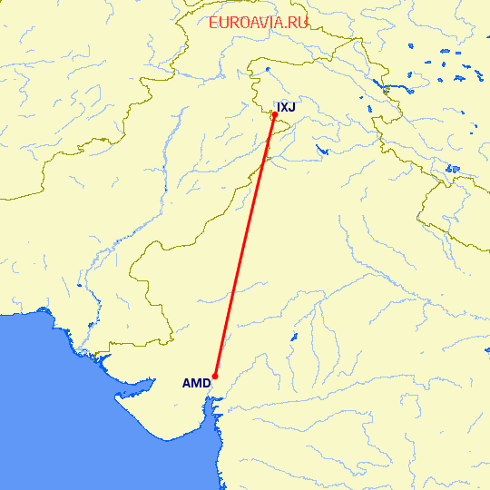 перелет Ахмедабад — Джамму на карте