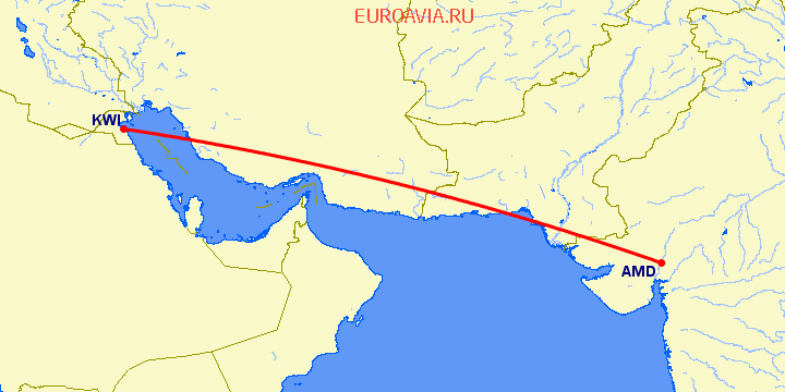 перелет Ахмедабад — Кувейт на карте