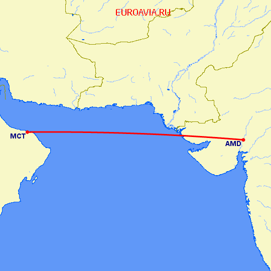 перелет Ахмедабад — Маскат на карте