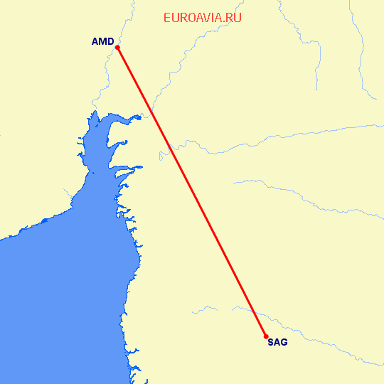 перелет Ахмедабад — Sagwon на карте