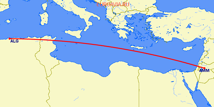 перелет Амман — Алжир на карте