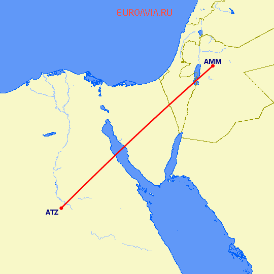 перелет Амман — Асьют на карте