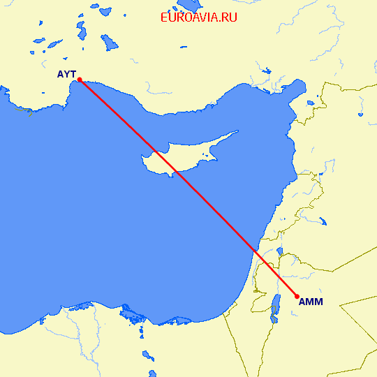перелет Амман — Анталия на карте