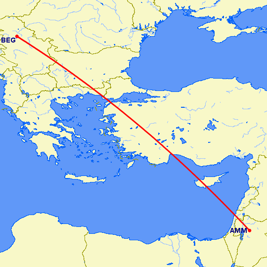 перелет Амман — Белград на карте