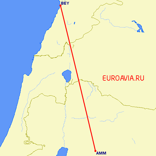 перелет Амман — Бейрут на карте