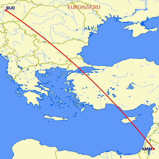 перелет Амман — Будапешт на карте