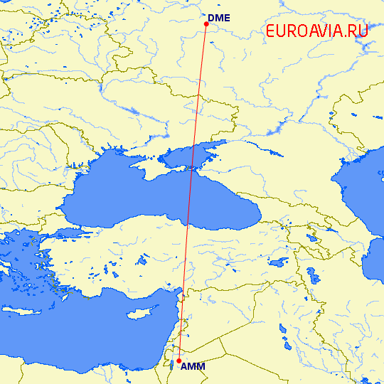 перелет Амман — Москва на карте