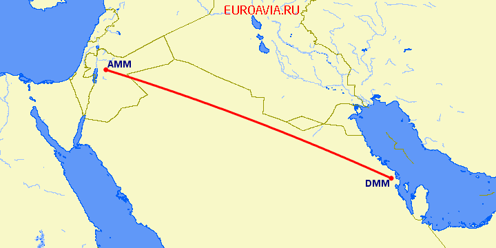 перелет Амман — Даммам на карте