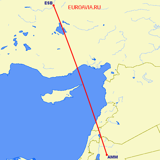 перелет Амман — Анкара на карте