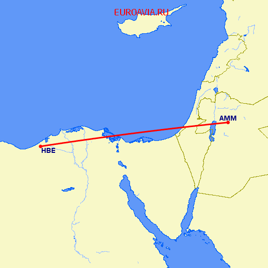 перелет Амман — Александрия на карте