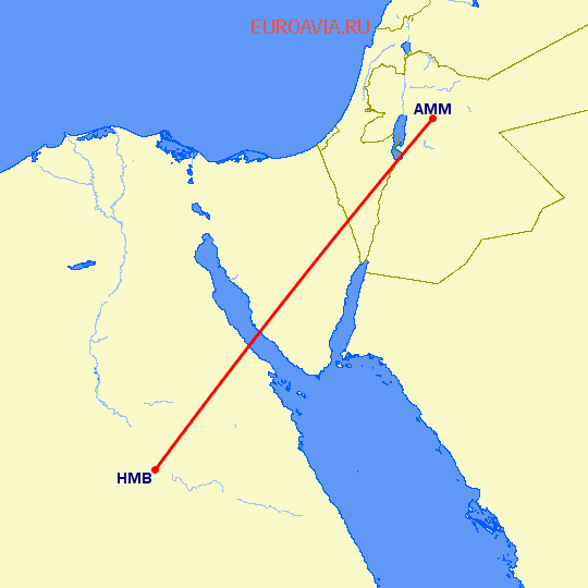 перелет Амман — Сохаг на карте