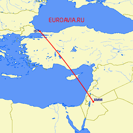 перелет Амман — Стамбул на карте