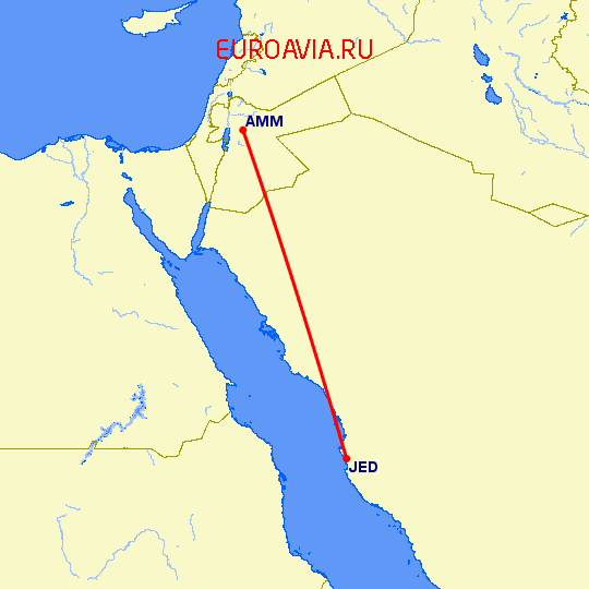 перелет Амман — Джедда на карте