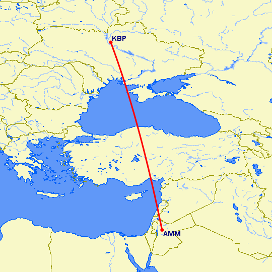 перелет Амман — Киев на карте