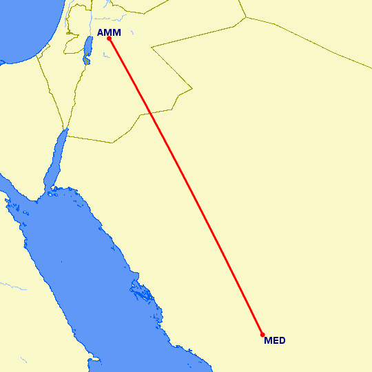 перелет Амман — Медина на карте