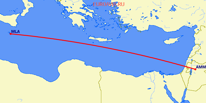 перелет Амман — Мальта на карте