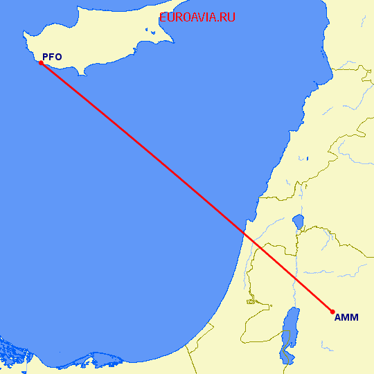 перелет Амман — Пафос на карте