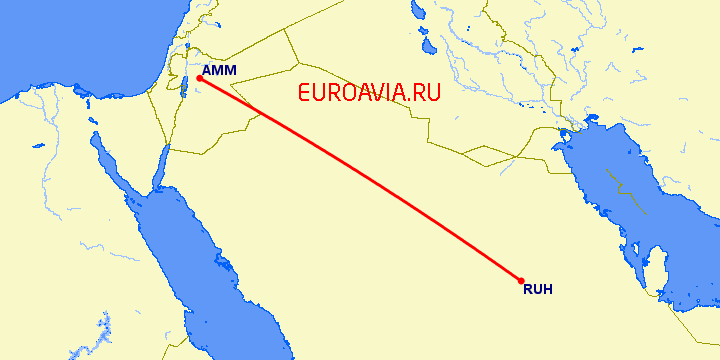 перелет Амман — Эр Рияд на карте