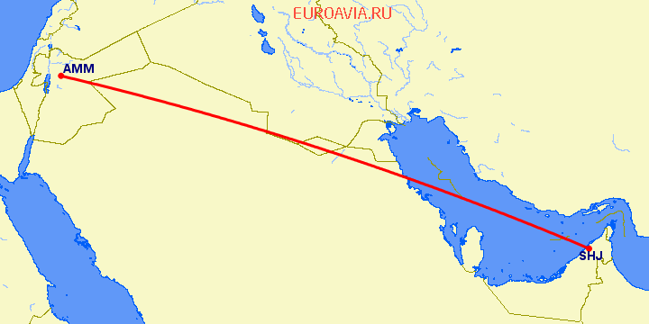 перелет Амман — Шарджа на карте
