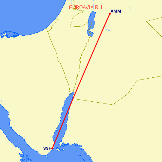 перелет Амман — Шарм эль Шейх на карте