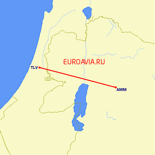перелет Амман — Тель Авив на карте