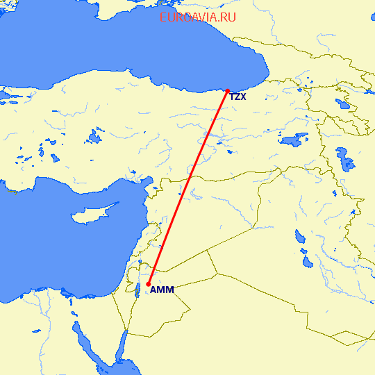 перелет Амман — Трабзон на карте