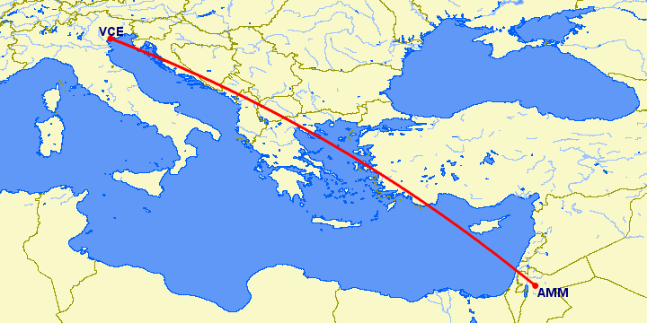 перелет Амман — Венеция на карте