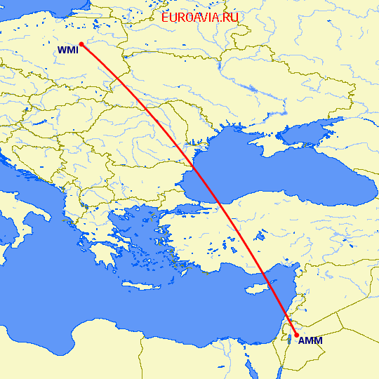 перелет Амман — Варшава на карте