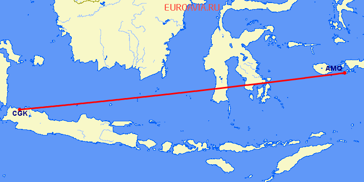 перелет Амбон — Джакарта на карте