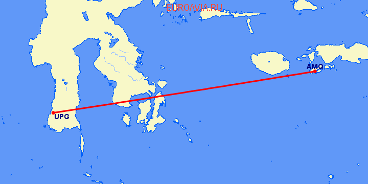 перелет Амбон — Ujung Pandang на карте