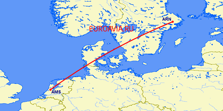 перелет Амстердам — Стокгольм на карте