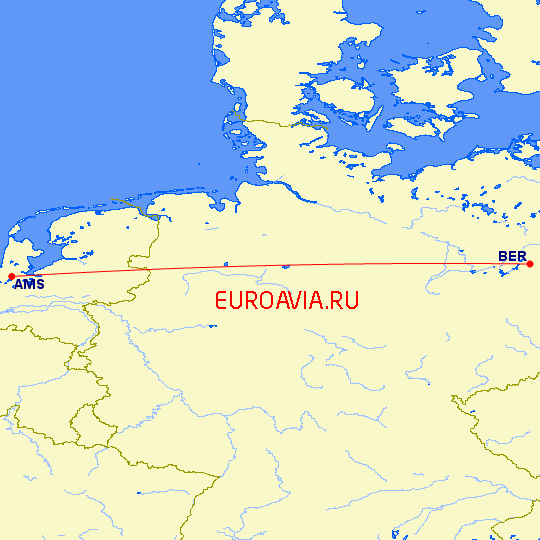 перелет Амстердам — Берлин на карте