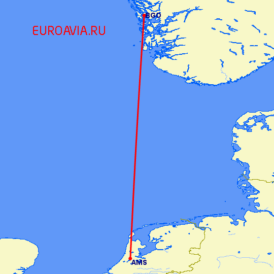 перелет Амстердам — Берген на карте