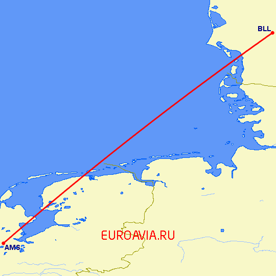 перелет Амстердам — Биллунд на карте
