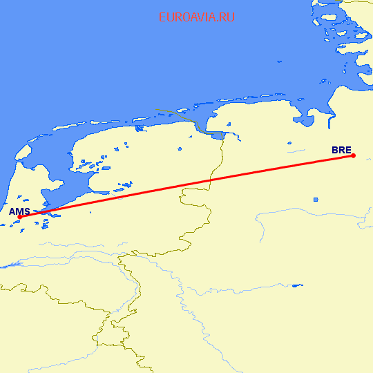 перелет Амстердам — Бремен на карте