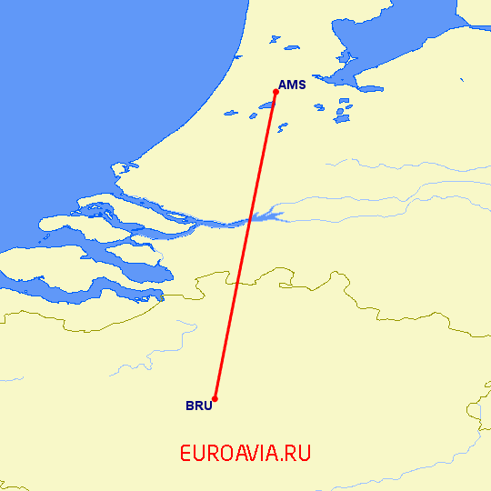 перелет Амстердам — Брюссель на карте