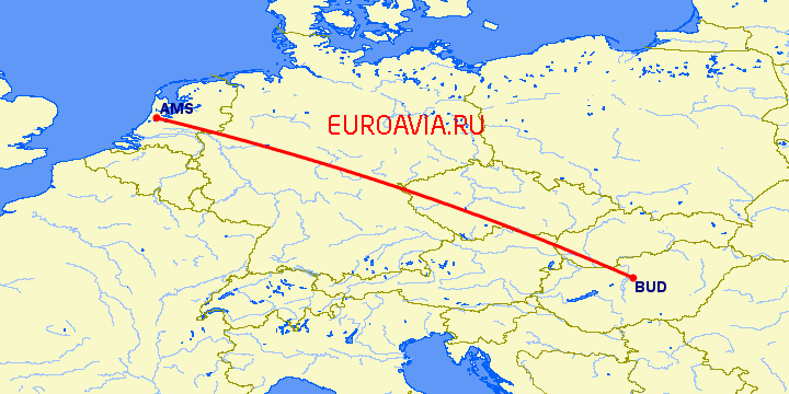 перелет Амстердам — Будапешт на карте