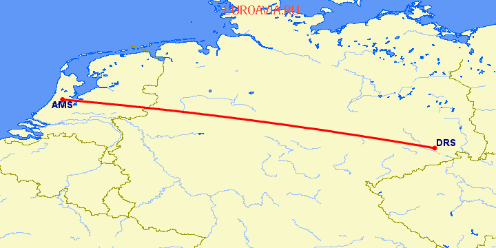 перелет Амстердам — Дрезден на карте