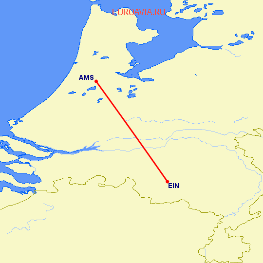 перелет Амстердам — Эйндховен на карте