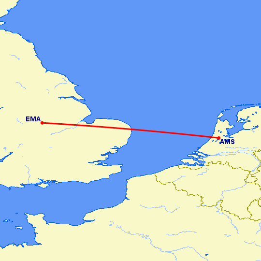 перелет Амстердам — Дерби на карте