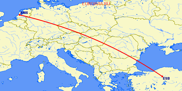перелет Амстердам — Анкара на карте