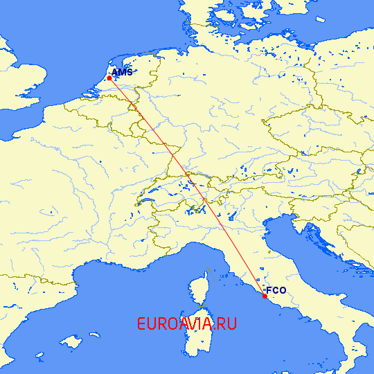 перелет Амстердам — Рим на карте