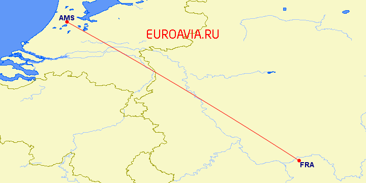 перелет Амстердам — Франкфурт на Майне на карте