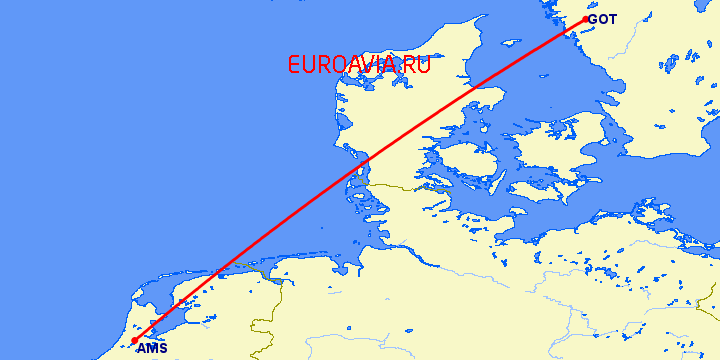 перелет Амстердам — Гетеборг на карте