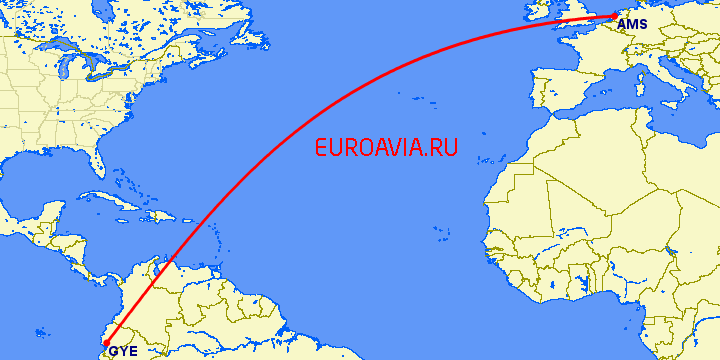 перелет Амстердам — Гуайяквил на карте