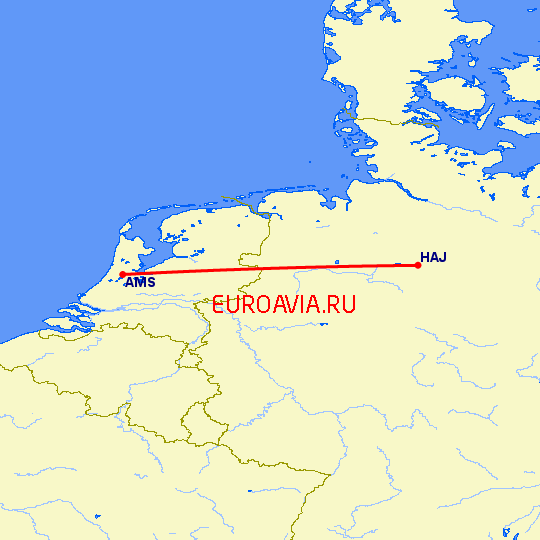 перелет Амстердам — Ганновер на карте