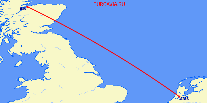 перелет Амстердам — Inverness на карте