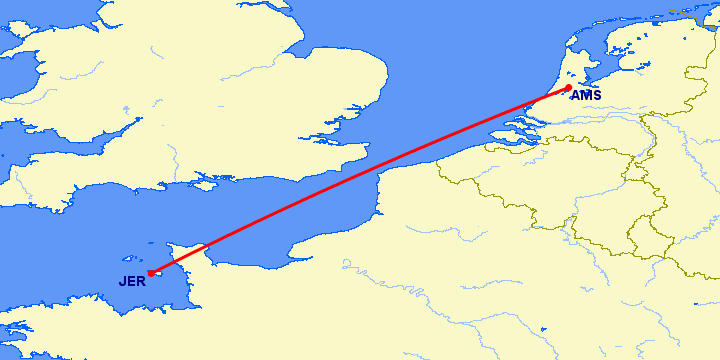 перелет Амстердам — Джерси на карте