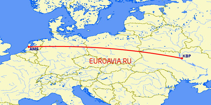 перелет Амстердам — Киев на карте